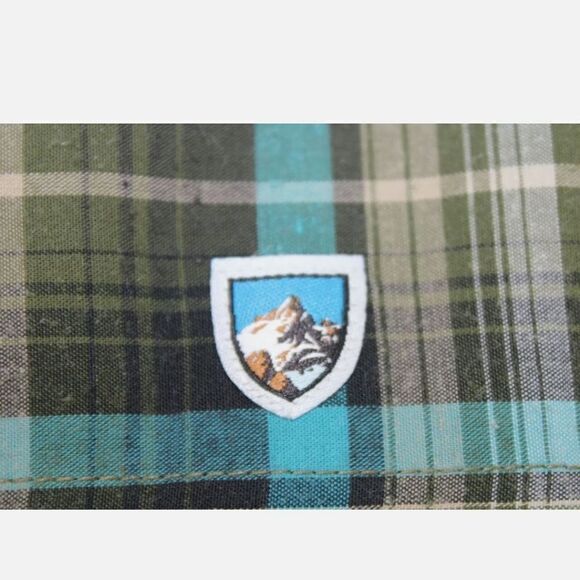 Kuhl Shirt Men’s Medium Check Short Sleeve Green Blue Lightweight Plaid Hiking - Picture 8 of 9